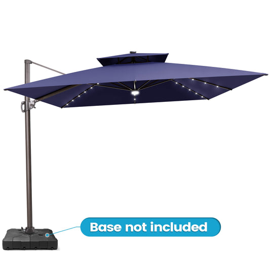VredHom Solar LED Light 11FT Square Outdoor Cantilever Patio Umbrella without Base