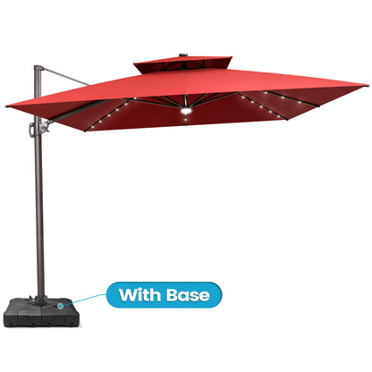 Crestlive Products 11x11ft Aluminum Cantilever Patio Umbrella with Lights with Base