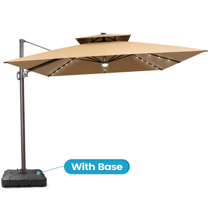 Crestlive Products 11x11ft Aluminum Cantilever Patio Umbrella with Lights with Base