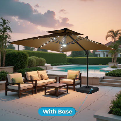 Crestlive Products 11x11ft Aluminum Cantilever Patio Umbrella with Lights with Base