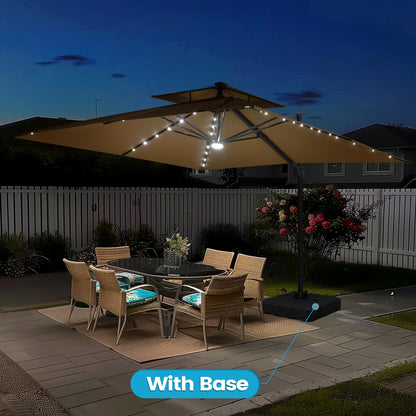 Crestlive Products 11x11ft Aluminum Cantilever Patio Umbrella with Lights with Base