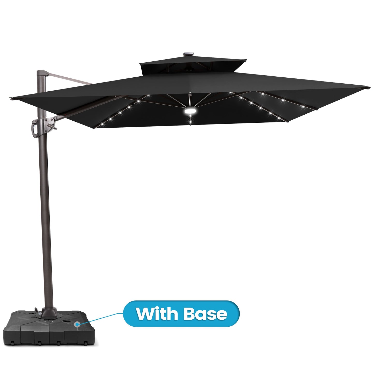 Crestlive Products 9x11ft Aluminum Crank Cantilever Patio Umbrella with Lights with Base