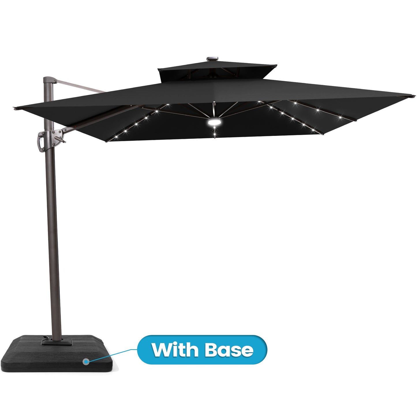 Crestlive Products 9x11ft Aluminum Cantilever Patio Umbrella with Lights with Base