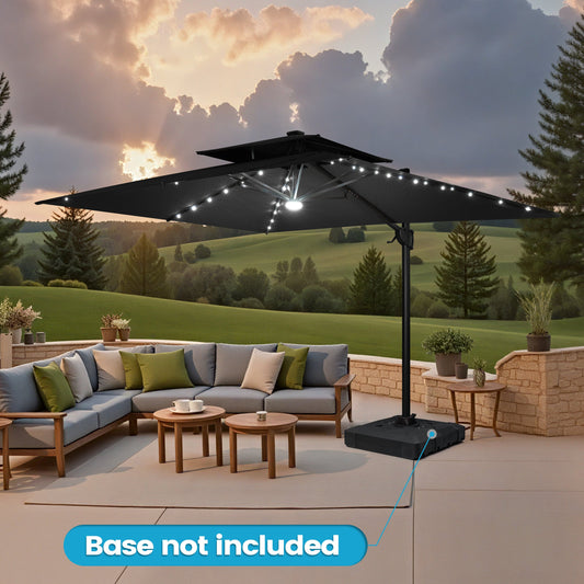 Crestlive Products 9x11ft Aluminum Dual Top Crank Cantilever Patio Umbrella with Lights withnot Base