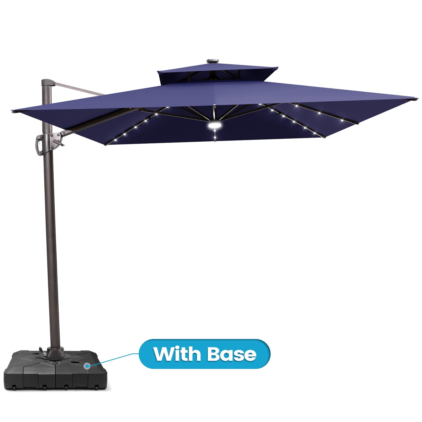 Crestlive Products 9x11ft Aluminum Double Top Crank Cantilever Patio Umbrella with Lights with Base