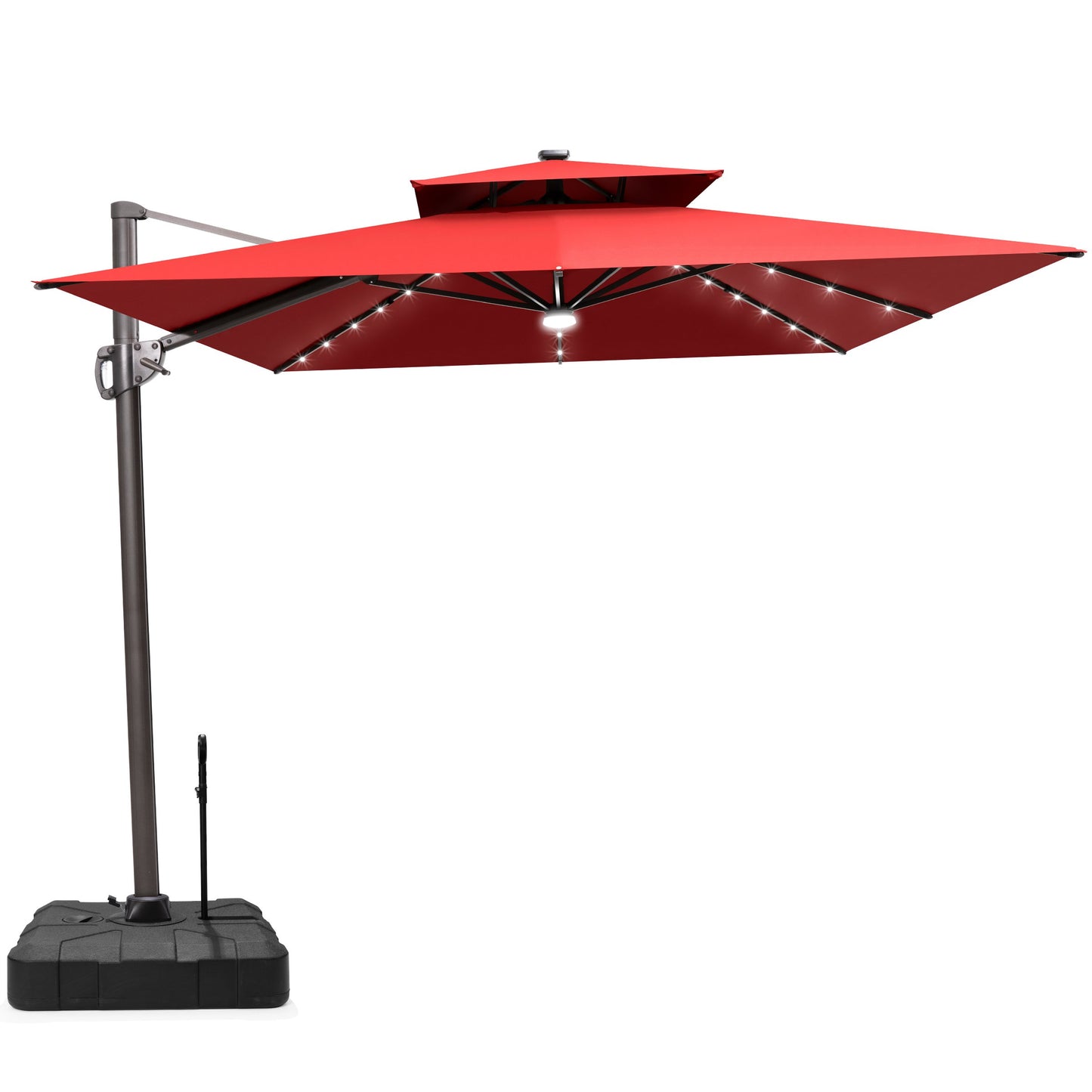 Crestlive Products 11x9ft Aluminum Dual Top Crank Cantilever Patio Umbrella with LED Lights and Base Options