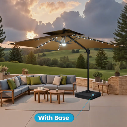 Crestlive Products 9x11ft Aluminum Crank Cantilever Patio Umbrella with Lights with Base