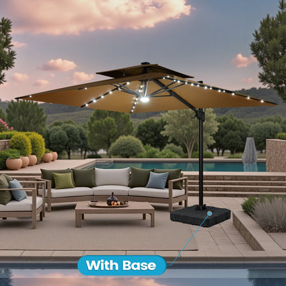 Crestlive Products 9x11ft Aluminum Double Top Crank Cantilever Patio Umbrella with Lights with Base