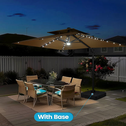 Crestlive Products 9x11ft Aluminum Double Top Crank Cantilever Patio Umbrella with Lights with Base