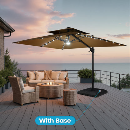 Crestlive Products 9x11ft Aluminum Cantilever Patio Umbrella with Lights with Base