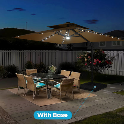 Crestlive Products 9x11ft Aluminum Cantilever Patio Umbrella with Lights with Base
