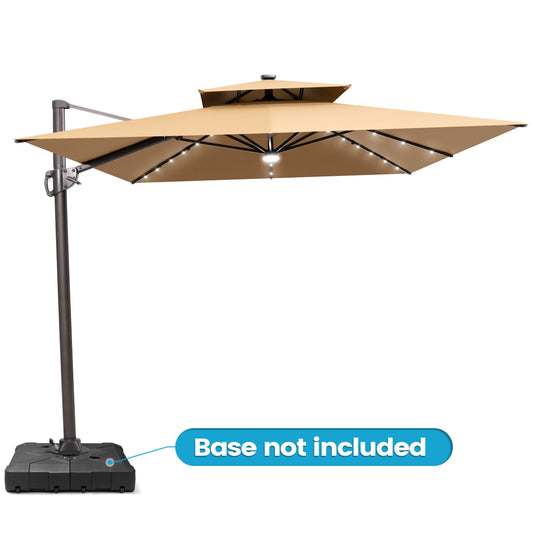 VredHom 9 x 11ft Outdoor Rectangular Dual Top Cantilever Patio Umbrella LED Light