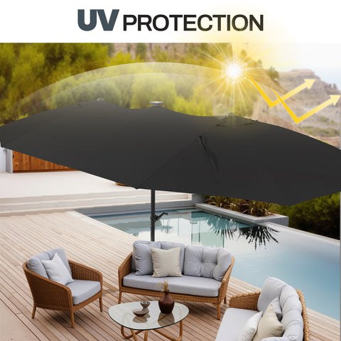 Crestlive Products 15 x 9 ft Aluminum Market Umbrella with Crank and Solar LED Lights