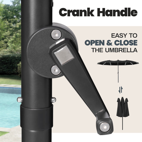 Crestlive Products 15 x 9 ft Aluminum Market Umbrella with Crank and Solar LED Lights