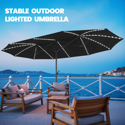 Crestlive Products 15 x 9 ft Aluminum Market Umbrella with Crank and Solar LED Lights