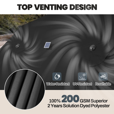 Crestlive Products 15 x 9 ft Aluminum Market Umbrella with Crank and Solar LED Lights