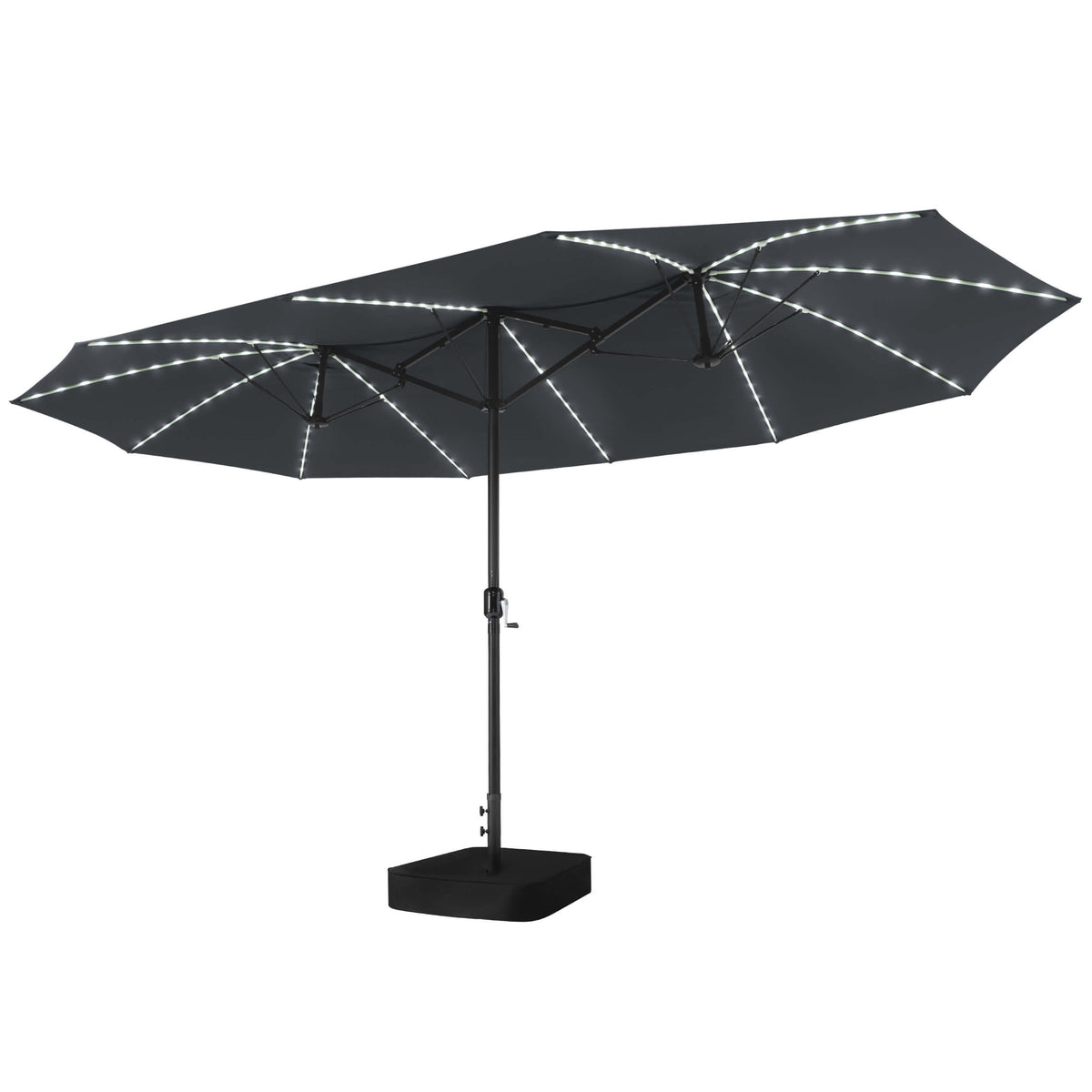 15x9 ft Aluminum Market Umbrella with Solar LED Lights