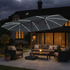 15x9 ft Aluminum Market Umbrella with Solar LED Lights
