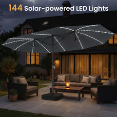 15x9 ft Aluminum Market Umbrella with Solar LED Lights