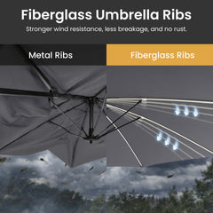15x9 ft Aluminum Market Umbrella with Solar LED Lights