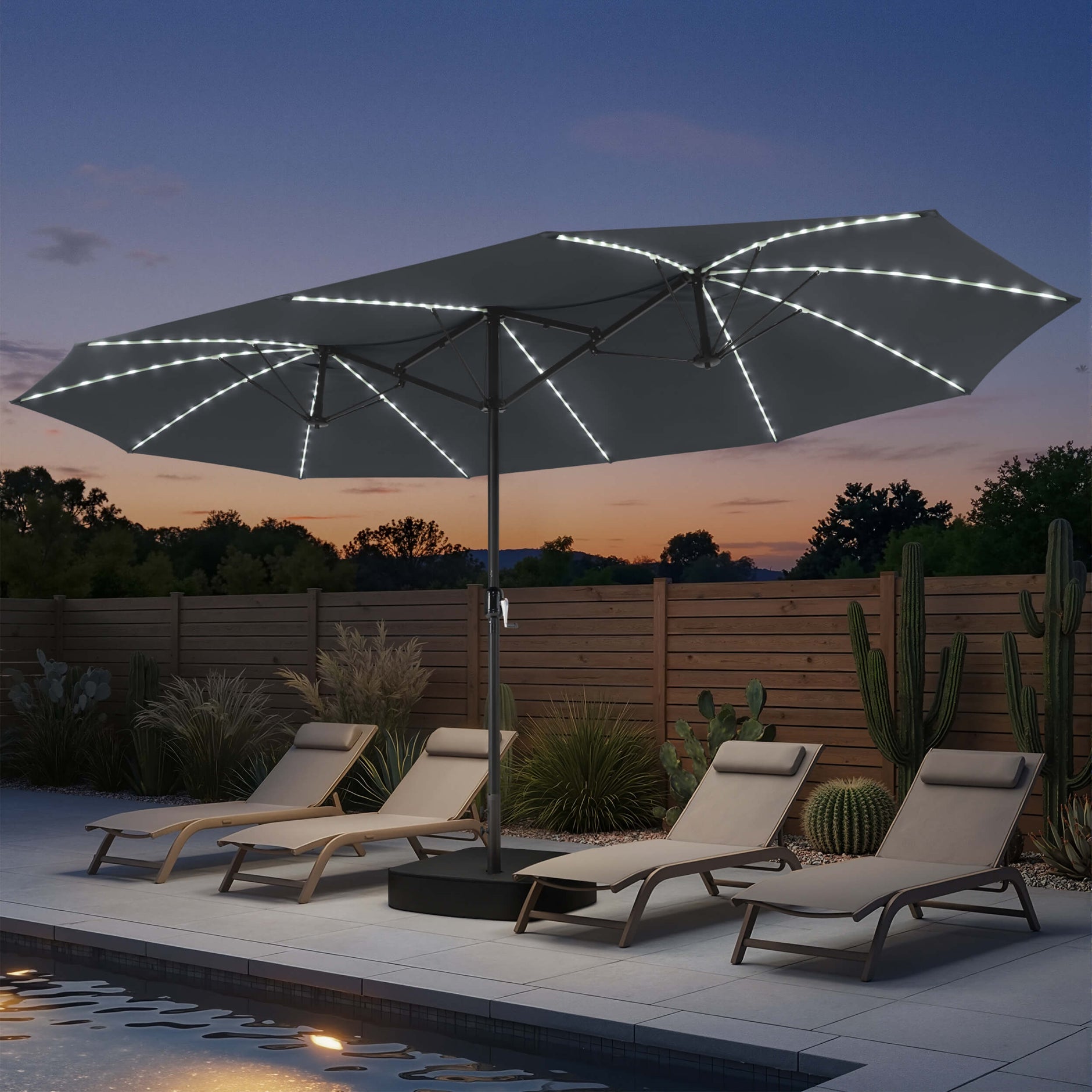 15x9 patio umbrella steel frame Patioslife Horizon Haven 15'x 9' Double-Sided with LED US-Patioslife This luxurious umbrella boasts a massive 135 square feet of shade 15ft Patio Umbrella with Stand