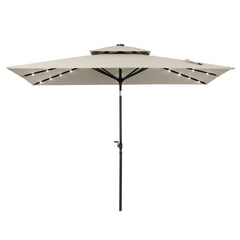 10x7 ft Aluminum Market Umbrella with Solar Lights & Double Top