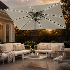 10x7 ft Aluminum Market Umbrella with Solar Lights & Double Top