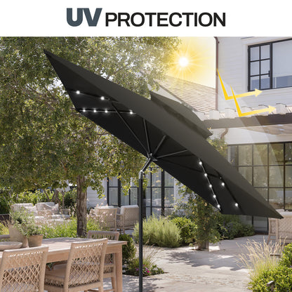 Crestlive Products 10x7ft Aluminum Double Top Rectangular Market Umbrella with Solar Lights