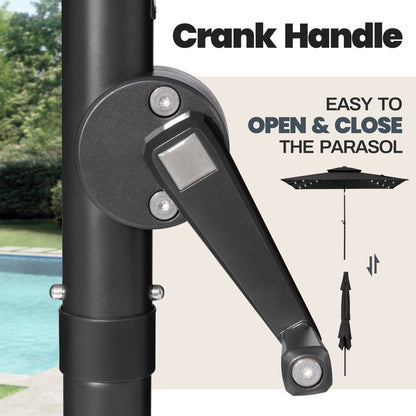 Crestlive Products 10x7ft Aluminum Double Top Rectangular Market Umbrella with Solar Lights