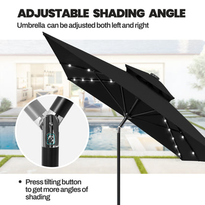 Crestlive Products 10x7ft Aluminum Double Top Rectangular Market Umbrella with Solar Lights