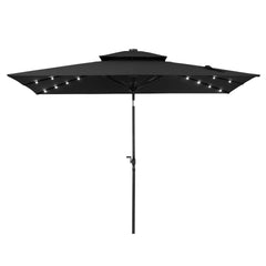 10x7 ft Aluminum Market Umbrella with Solar Lights & Double Top