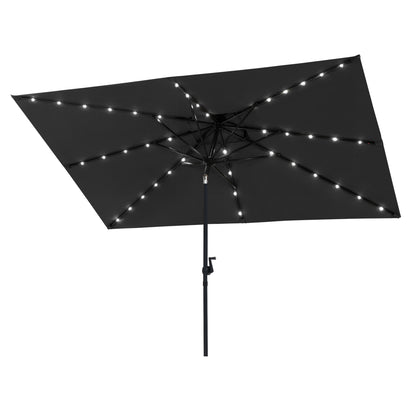 Crestlive Products 10x7ft Aluminum Double Top Rectangular Market Umbrella with Solar Lights