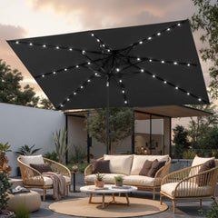 10x7 ft Aluminum Market Umbrella with Solar Lights & Double Top