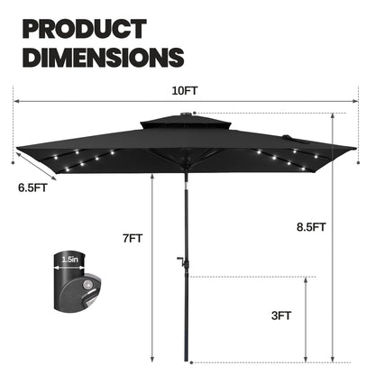 Crestlive Products 10x7ft Aluminum Double Top Rectangular Market Umbrella with Solar Lights