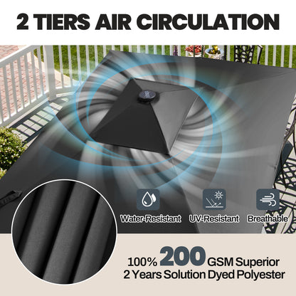 Crestlive Products 10x7ft Aluminum Double Top Rectangular Market Umbrella with Solar Lights