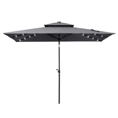 10x7 ft Aluminum Market Umbrella with Solar Lights & Double Top