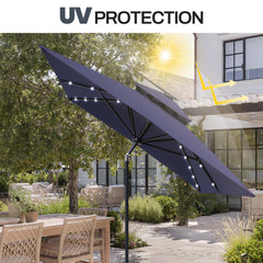 10x7 ft Aluminum Market Umbrella with Solar Lights & Double Top