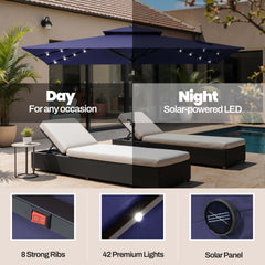 10x7 ft Aluminum Market Umbrella with Solar Lights & Double Top