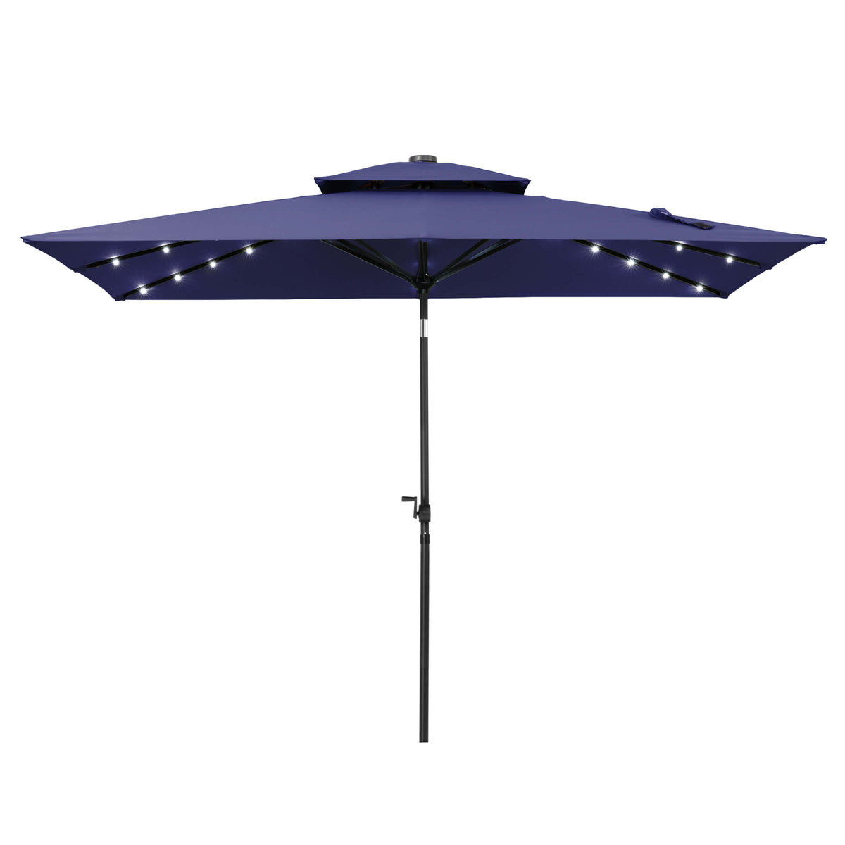10x7 ft Aluminum Market Umbrella with Solar Lights & Double Top