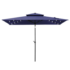 10x7 ft Aluminum Market Umbrella with Solar Lights & Double Top