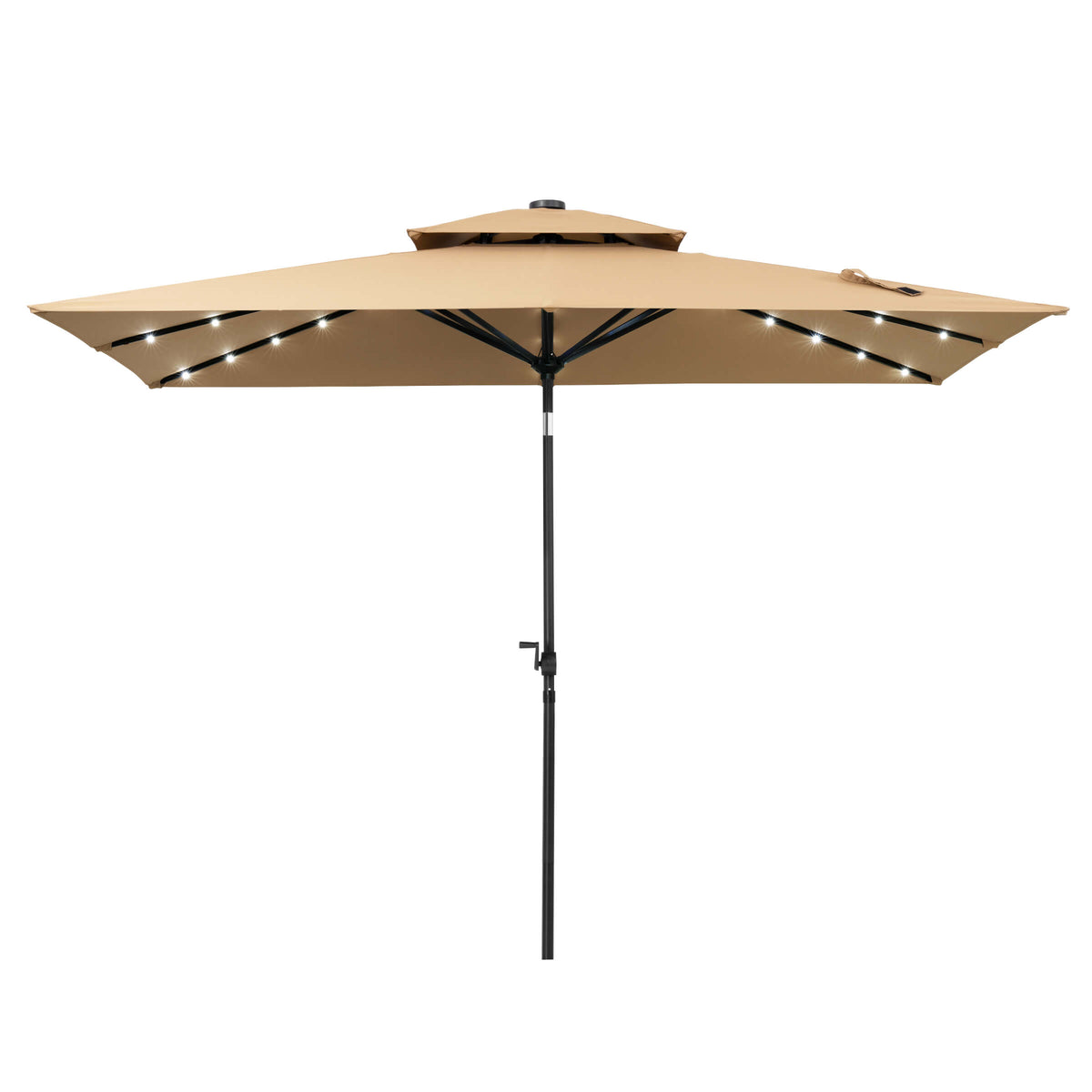 10x7 ft Aluminum Market Umbrella with Solar Lights & Double Top