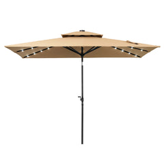 10x7 ft Aluminum Market Umbrella with Solar Lights & Double Top