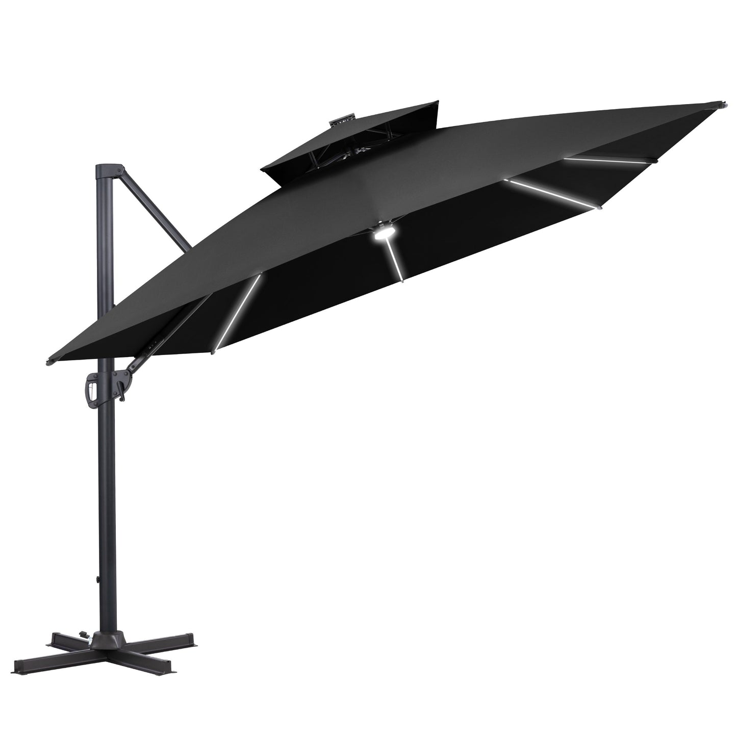 Crestlive Products 13 x 10 ft Aluminum Double Top Cantilever Patio Umbrella with LED Lights