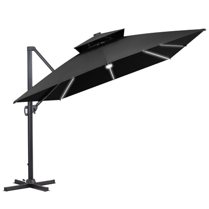 Crestlive Products 13 x 10 ft Aluminum Double Top Cantilever Patio Umbrella with LED Lights