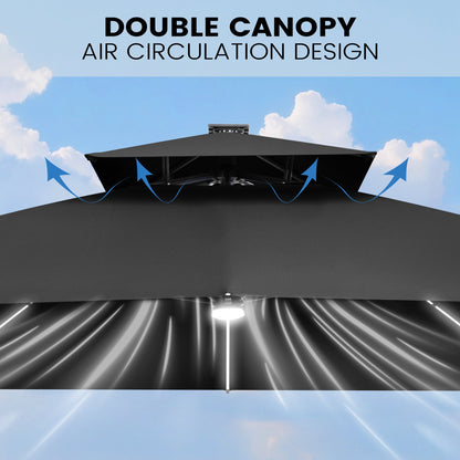 Crestlive Products 13 x 10 ft Aluminum Double Top Cantilever Patio Umbrella with LED Lights