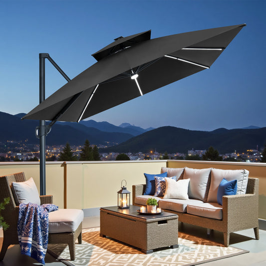 Crestlive Products 13 x 10 ft Aluminum Double Top Cantilever Patio Umbrella with LED Lights