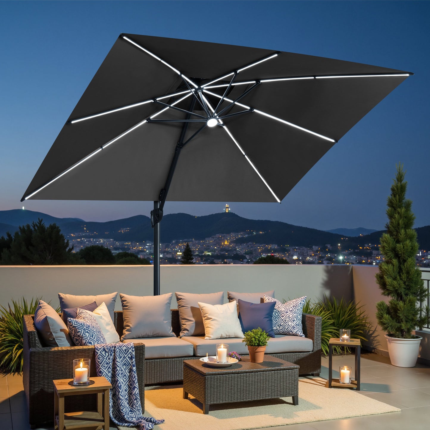 Crestlive Products 13 x 10 ft Aluminum Double Top Cantilever Patio Umbrella with LED Lights
