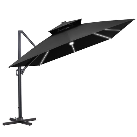 Crestlive Products 13 x 10 ft Aluminum Double Top Cantilever Patio Umbrella with LED Strip Lights and Base Options