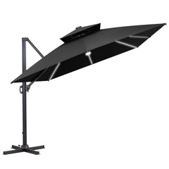 13x10 ft Aluminum Cantilever Patio Umbrella with LED Strip Lights & Double Top (Base Options)