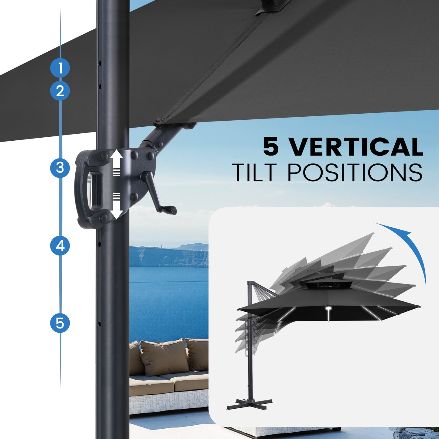 Crestlive Products 13 x 10 ft Aluminum Double Top Cantilever Patio Umbrella with LED Lights